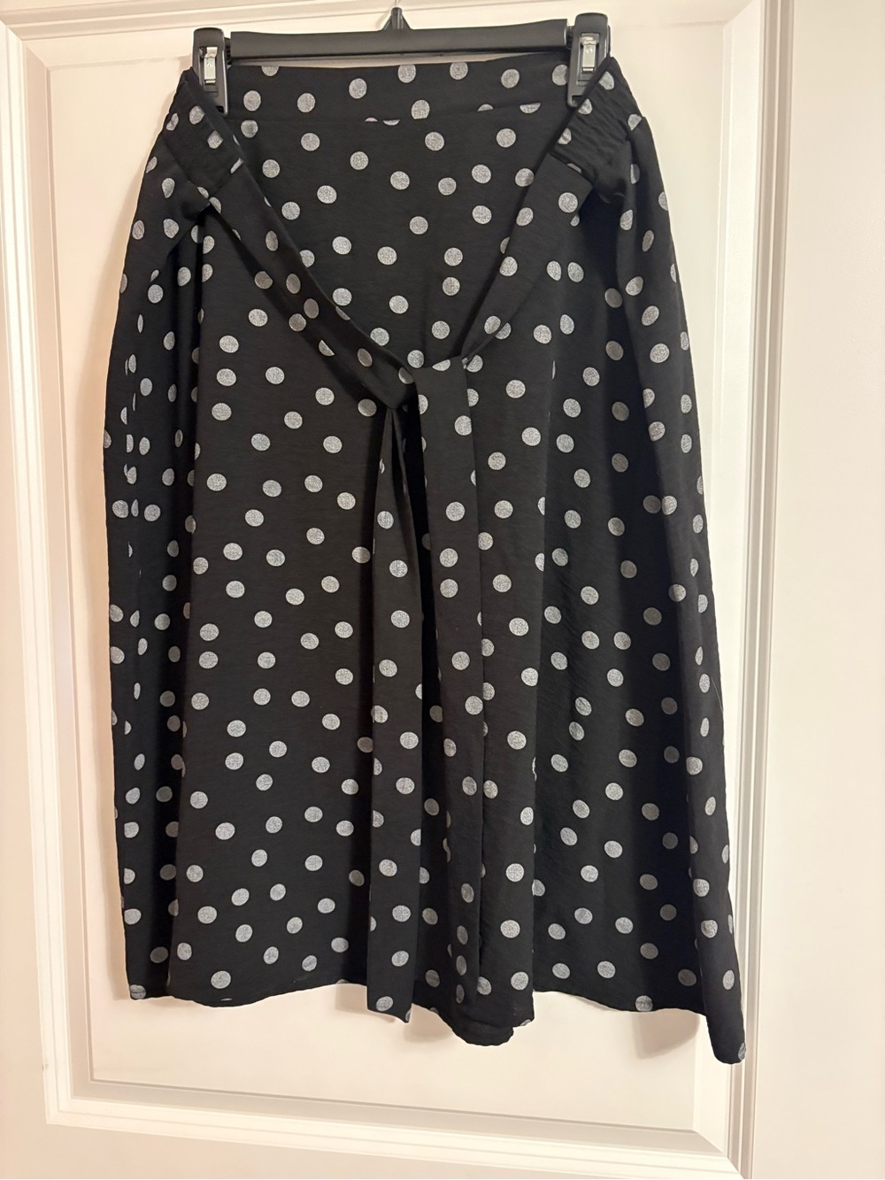 Black Polka Dot Midi Skirt with Self Tie Waist